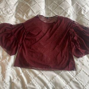 Express dark red polka dot lace blouse